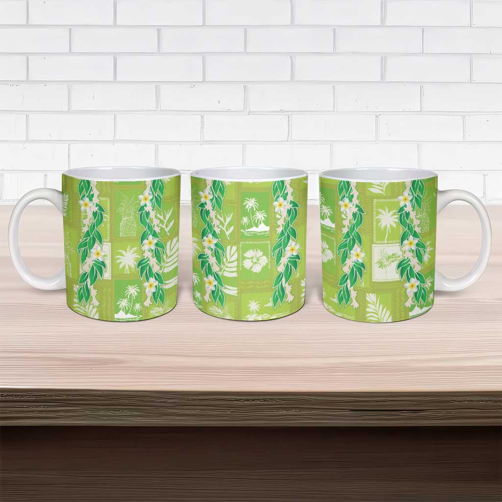 Aloha Hawaii Tuberose Lei Ceramic Mug Tropical Vibes Green Color - Polynesian Pride