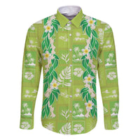 Aloha Hawaii Tuberose Lei Family Matching Off The Shoulder Long Sleeve Dress and Hawaiian Shirt Tropical Vibes Green Color - Polynesian Pride