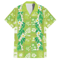 Aloha Hawaii Tuberose Lei Family Matching Summer Maxi Dress and Hawaiian Shirt Tropical Vibes Green Color - Polynesian Pride
