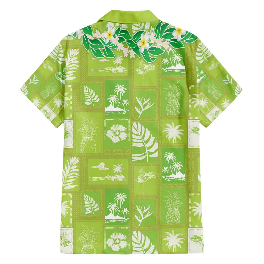 Aloha Hawaii Tuberose Lei Family Matching Tank Maxi Dress and Hawaiian Shirt Tropical Vibes Green Color - Polynesian Pride