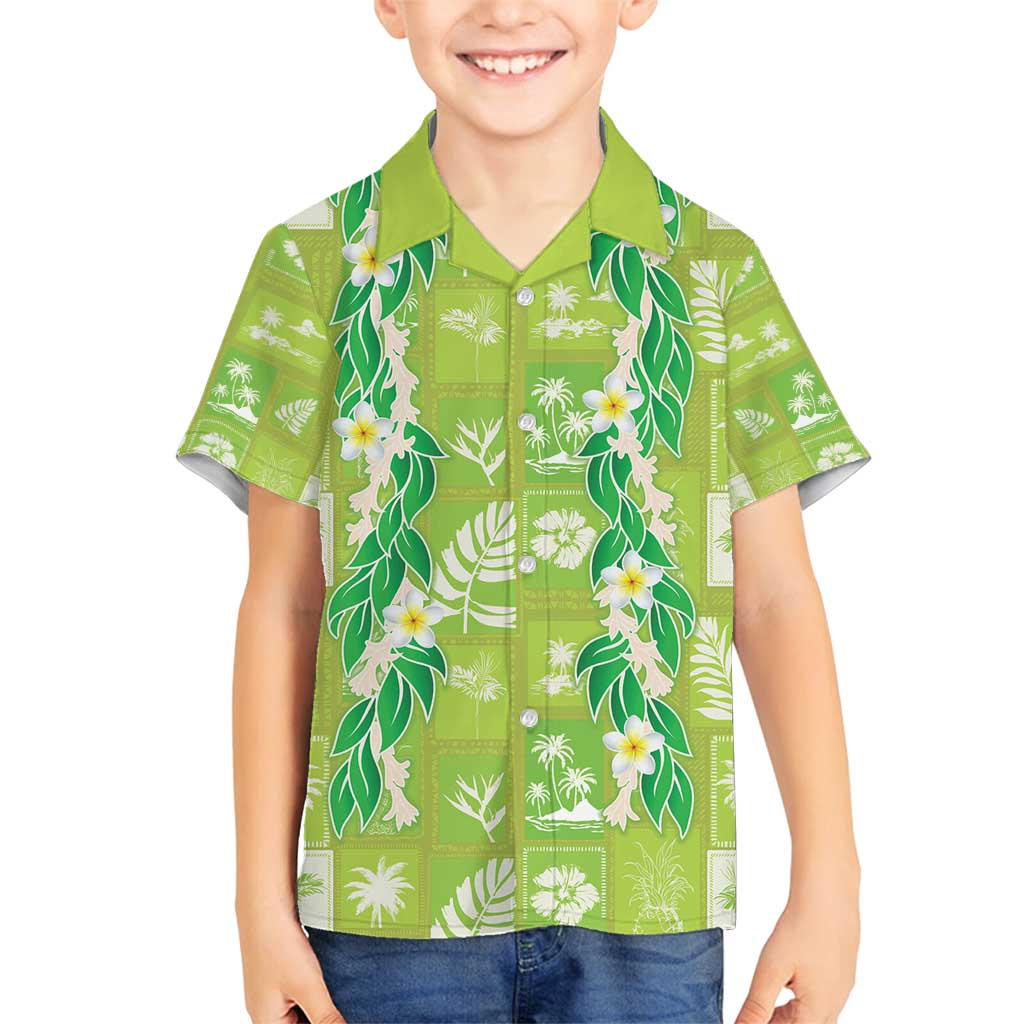 Aloha Hawaii Tuberose Lei Family Matching Tank Maxi Dress and Hawaiian Shirt Tropical Vibes Green Color - Polynesian Pride