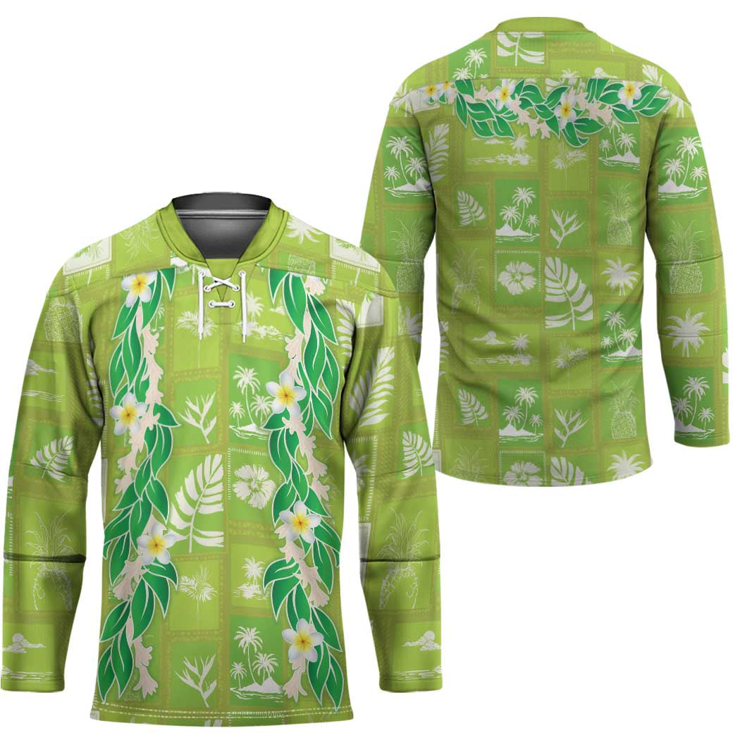 Aloha Hawaii Tuberose Lei Hockey Jersey Tropical Vibes Green Color - Polynesian Pride