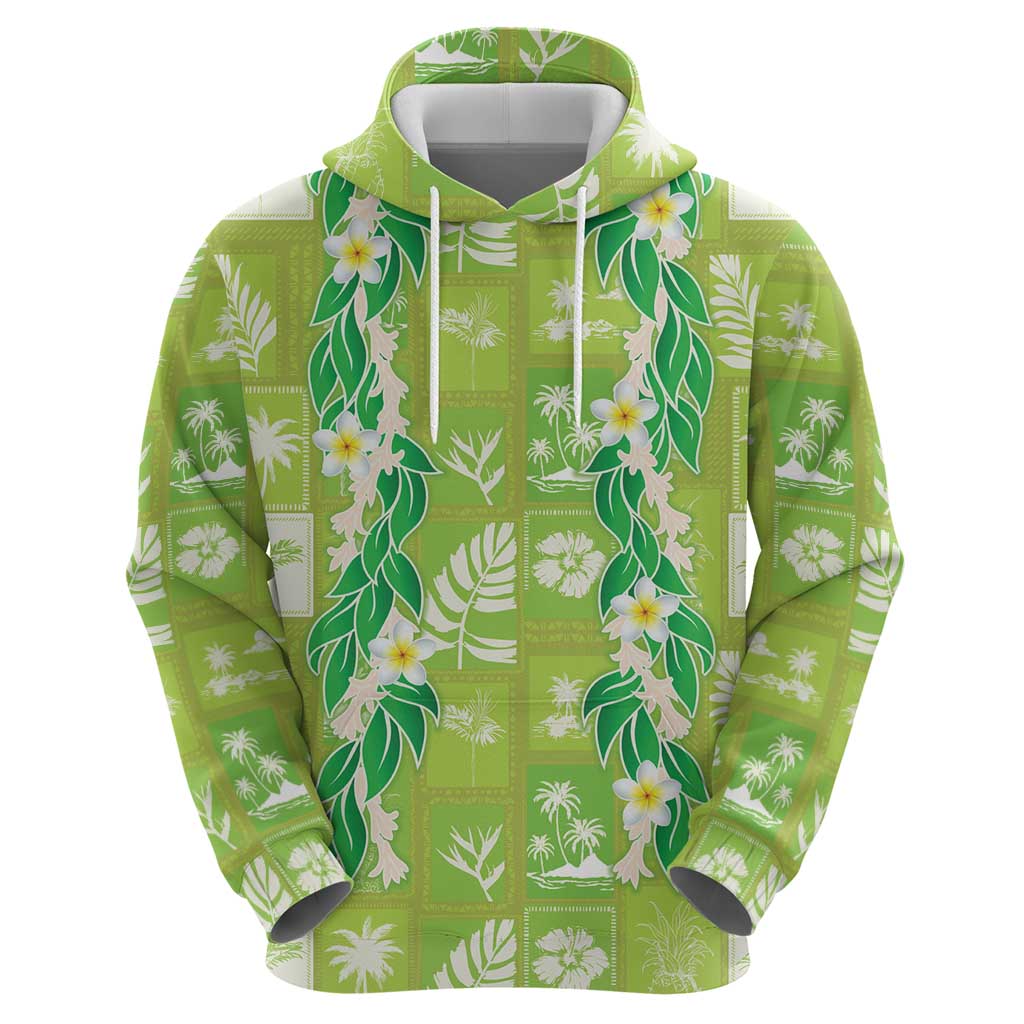 Aloha Hawaii Tuberose Lei Hoodie Tropical Vibes Green Color - Polynesian Pride