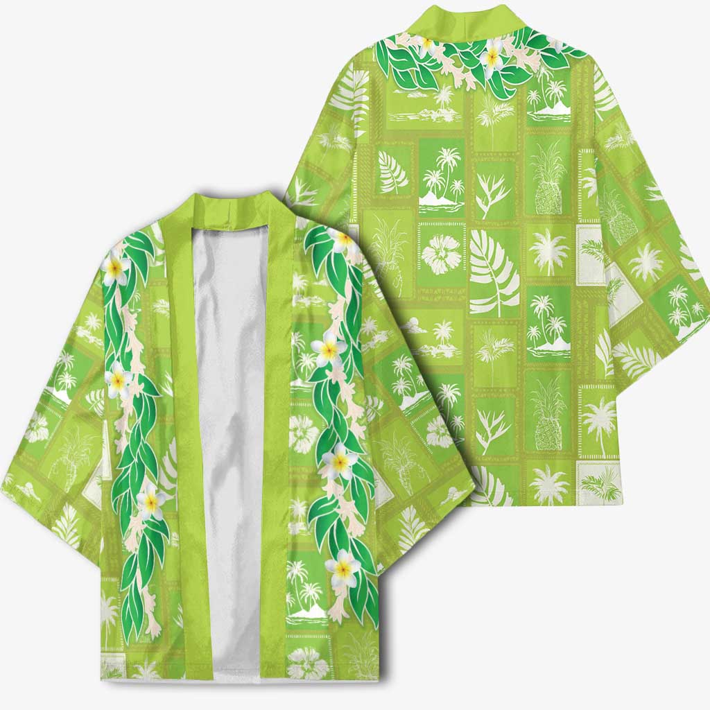 Aloha Hawaii Tuberose Lei Kimono Tropical Vibes Green Color - Polynesian Pride