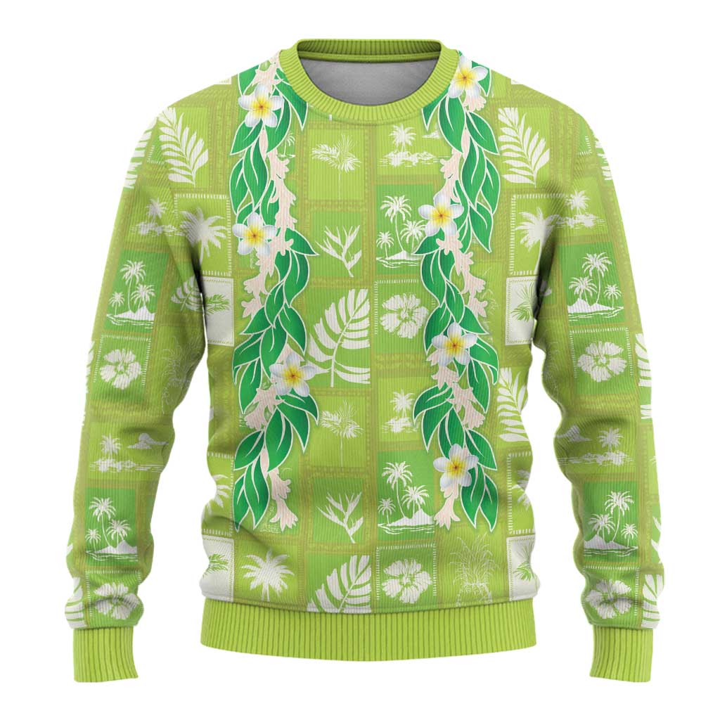 Aloha Hawaii Tuberose Lei Ugly Christmas Sweater Tropical Vibes Green Color - Polynesian Pride