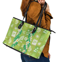 Aloha Hawaii Tuberose Lei Leather Tote Bag Tropical Vibes Green Color - Polynesian Pride
