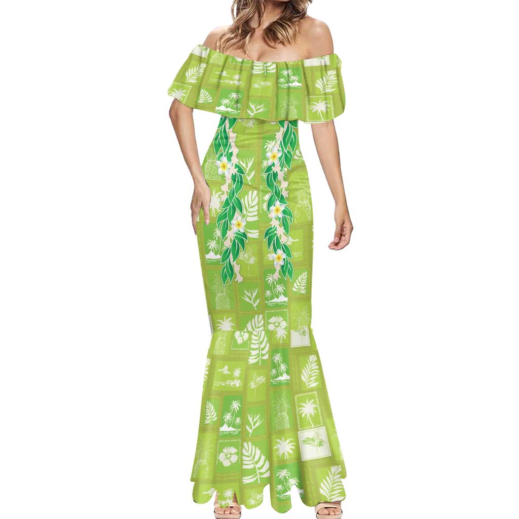 Aloha Hawaii Tuberose Lei Mermaid Dress Tropical Vibes Green Color - Polynesian Pride