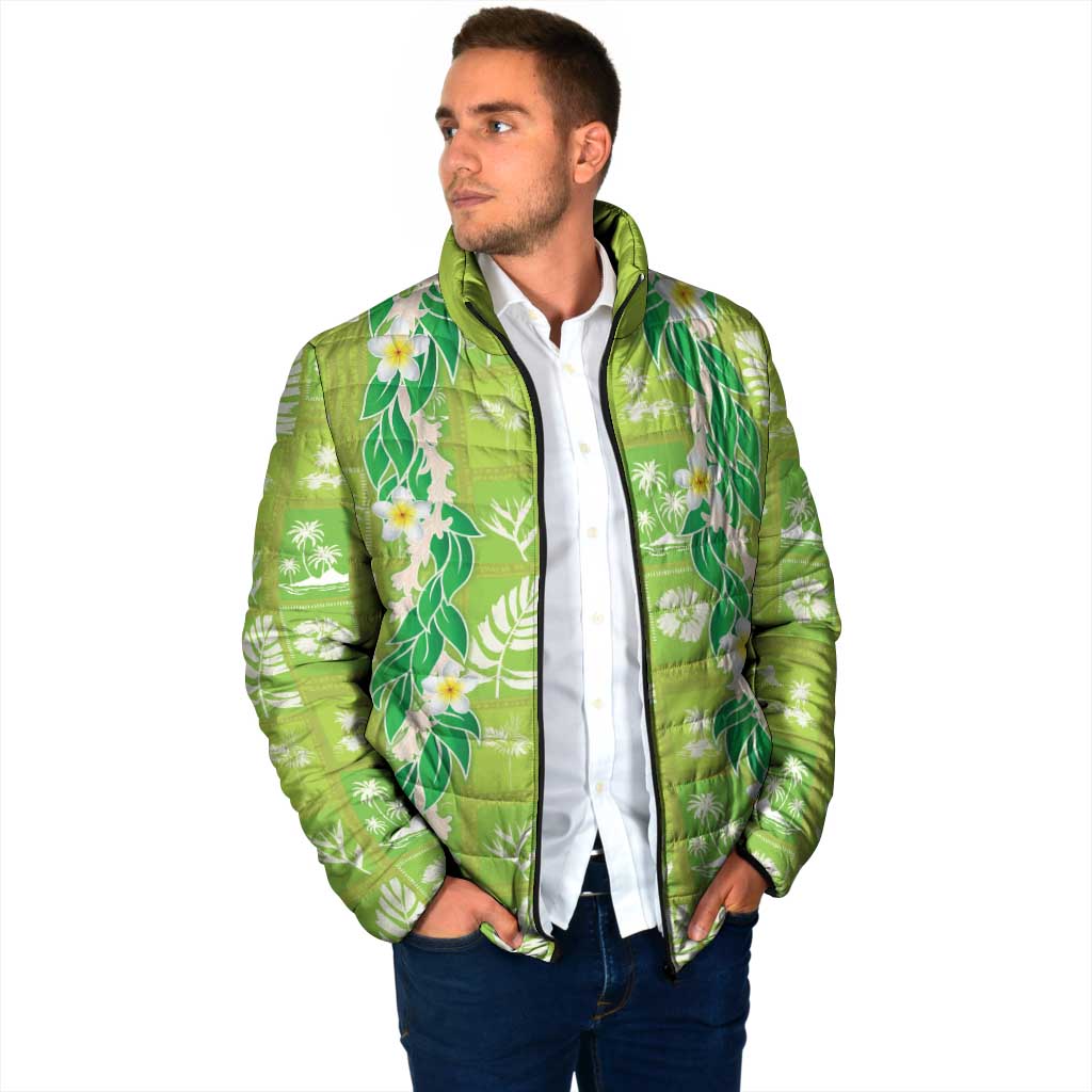 Aloha Hawaii Tuberose Lei Padded Jacket Tropical Vibes Green Color - Polynesian Pride