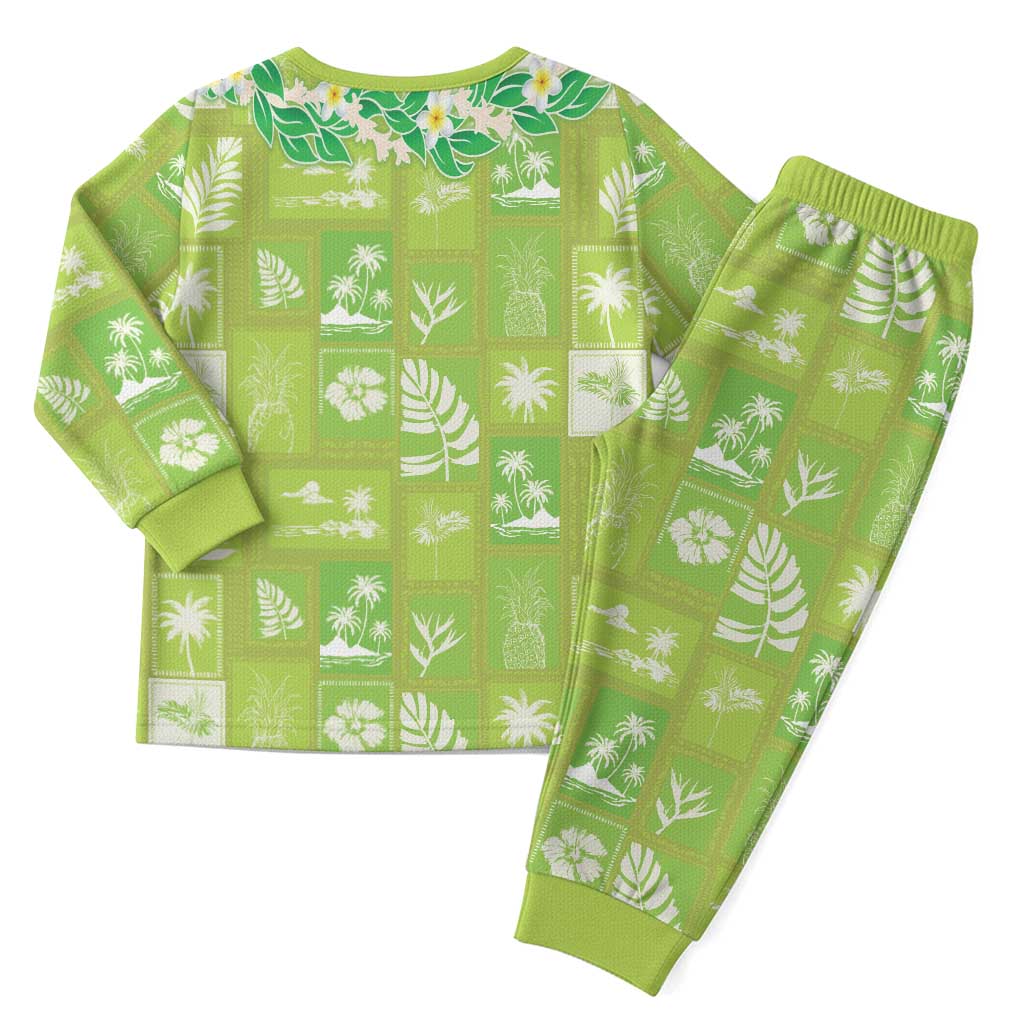 Aloha Hawaii Tuberose Lei Christmas Pajama Set Tropical Vibes Green Color - Polynesian Pride