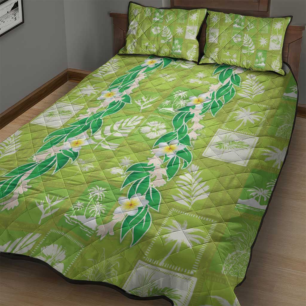 Aloha Hawaii Tuberose Lei Quilt Bed Set Tropical Vibes Green Color - Polynesian Pride