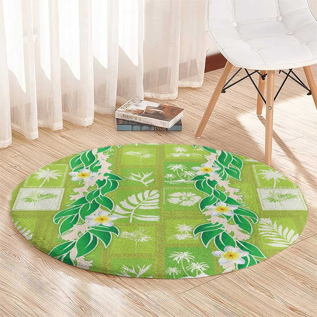 Aloha Hawaii Tuberose Lei Round Carpet Tropical Vibes Green Color - Polynesian Pride