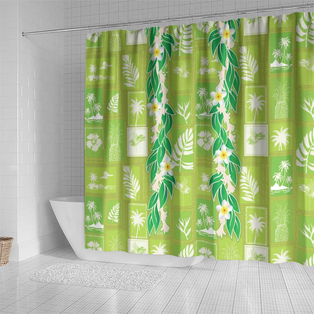 Aloha Hawaii Tuberose Lei Shower Curtain Tropical Vibes Green Color - Polynesian Pride