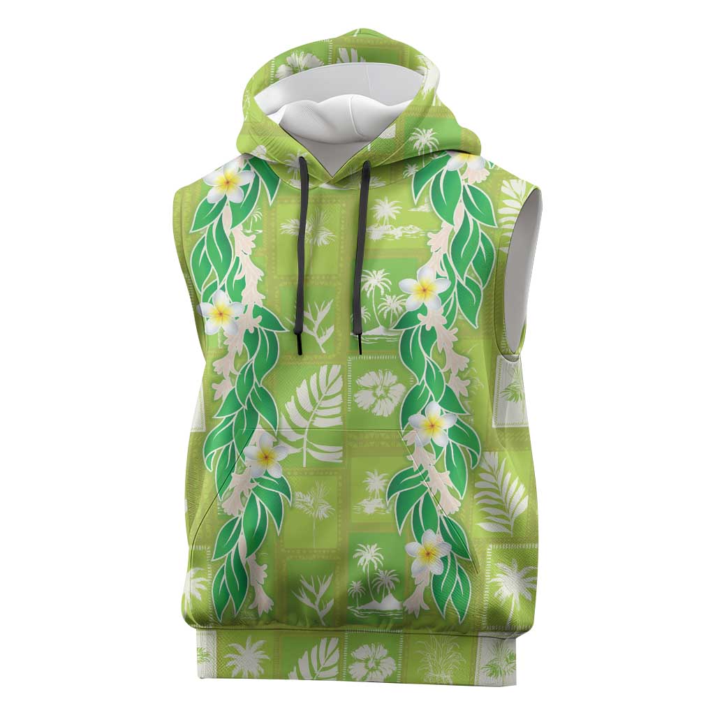 Aloha Hawaii Tuberose Lei Sleeveless Hoodie Tropical Vibes Green Color - Polynesian Pride