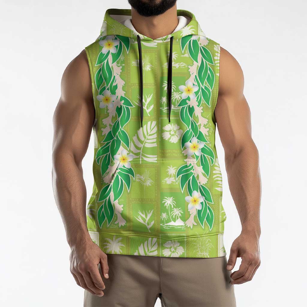 Aloha Hawaii Tuberose Lei Sleeveless Hoodie Tropical Vibes Green Color - Polynesian Pride
