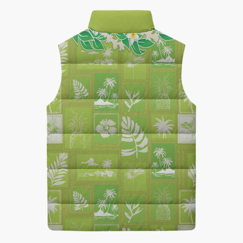 Aloha Hawaii Tuberose Lei Sleeveless Puffer Jacket Tropical Vibes Green Color - Polynesian Pride