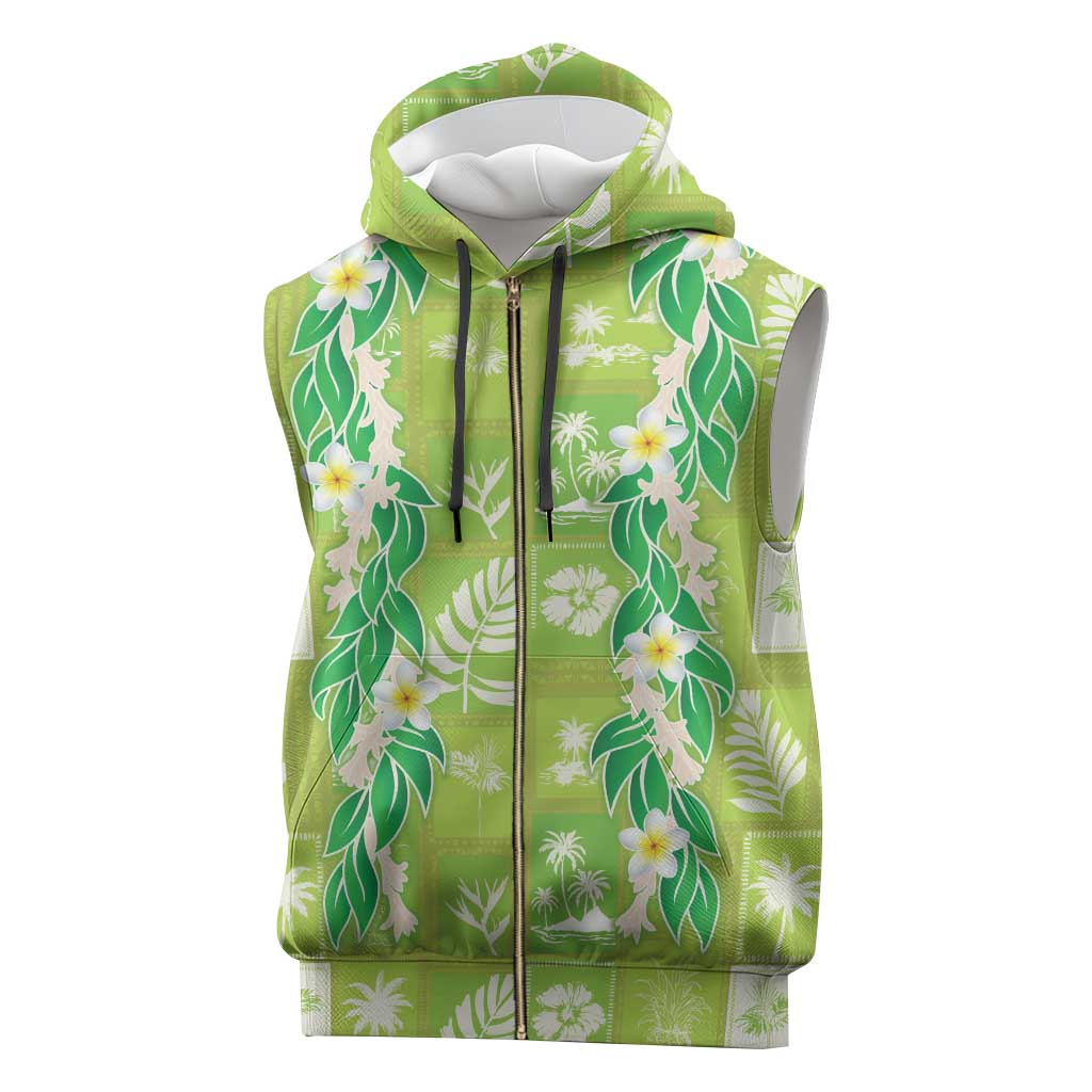 Aloha Hawaii Tuberose Lei Sleeveless Zip Hoodie Tropical Vibes Green Color - Polynesian Pride