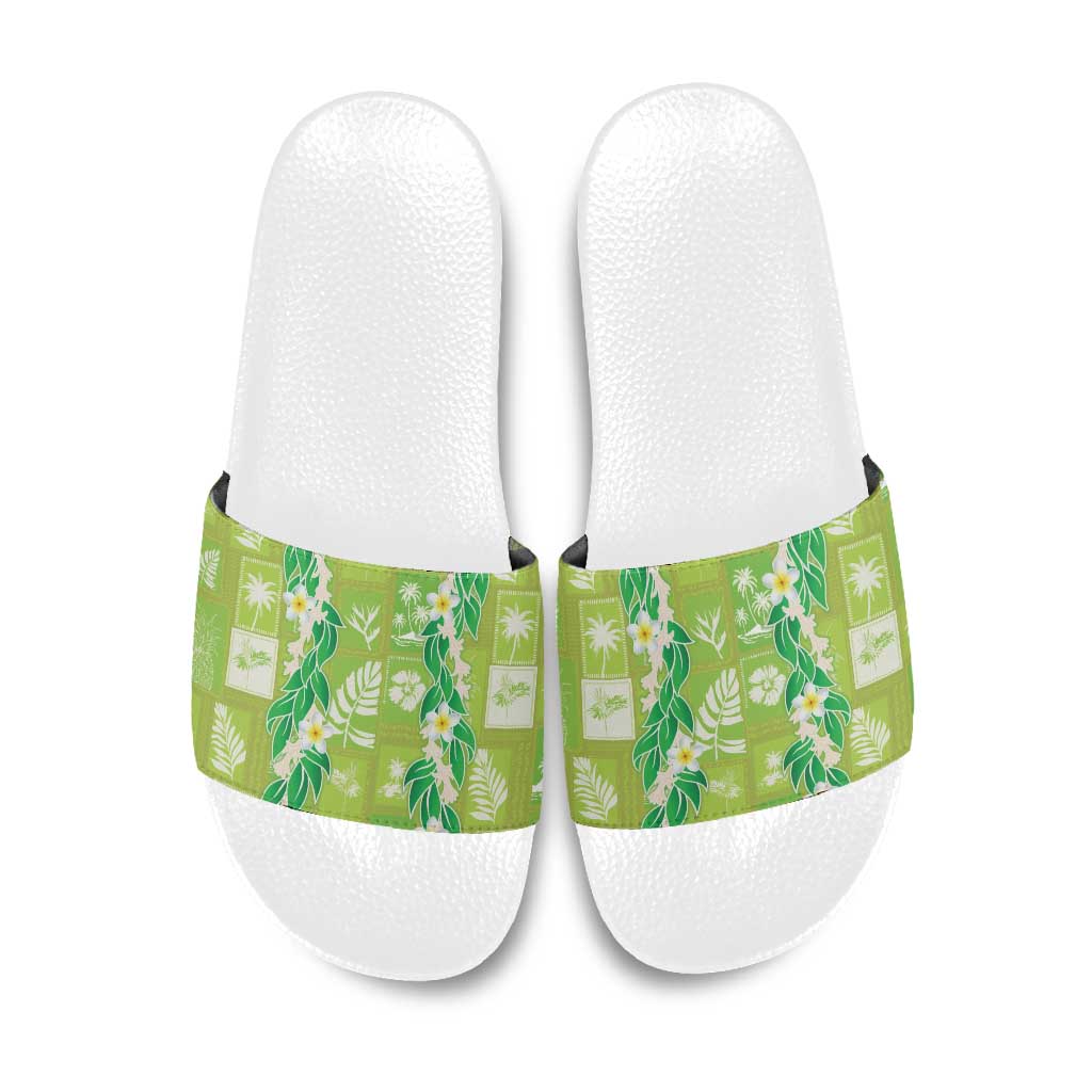 Aloha Hawaii Tuberose Lei Slide Sandals Tropical Vibes Green Color - Polynesian Pride