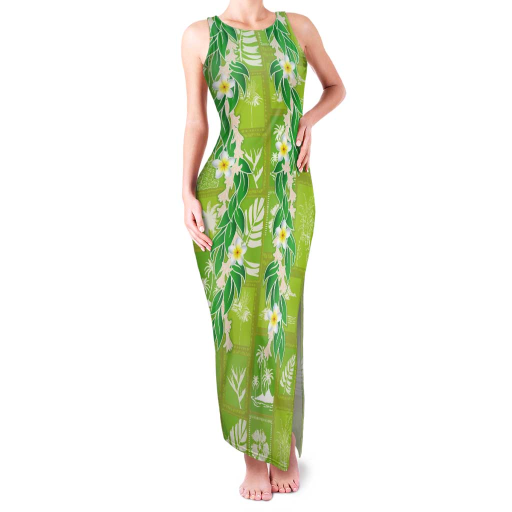 Aloha Hawaii Tuberose Lei Tank Maxi Dress Tropical Vibes Green Color - Polynesian Pride