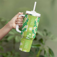 Aloha Hawaii Tuberose Lei Tumbler With Handle Tropical Vibes Green Color - Polynesian Pride