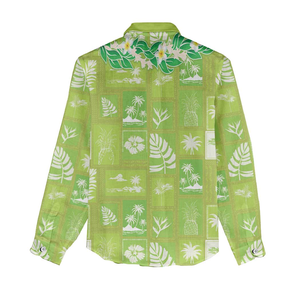 Aloha Hawaii Tuberose Lei Women Casual Shirt Tropical Vibes Green Color - Polynesian Pride