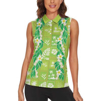 Aloha Hawaii Tuberose Lei Women Sleeveless Polo Shirt Tropical Vibes Green Color - Polynesian Pride