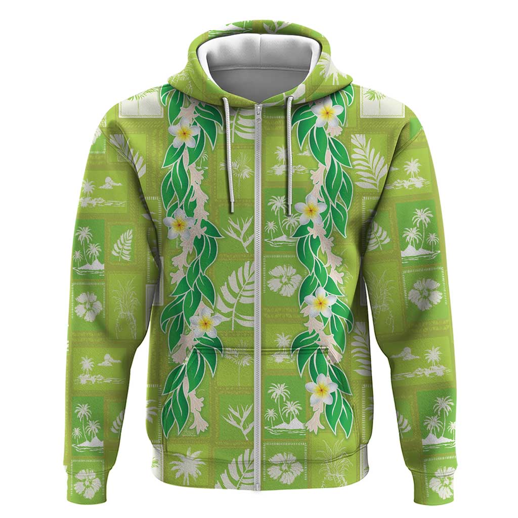 Aloha Hawaii Tuberose Lei Zip Hoodie Tropical Vibes Green Color - Polynesian Pride