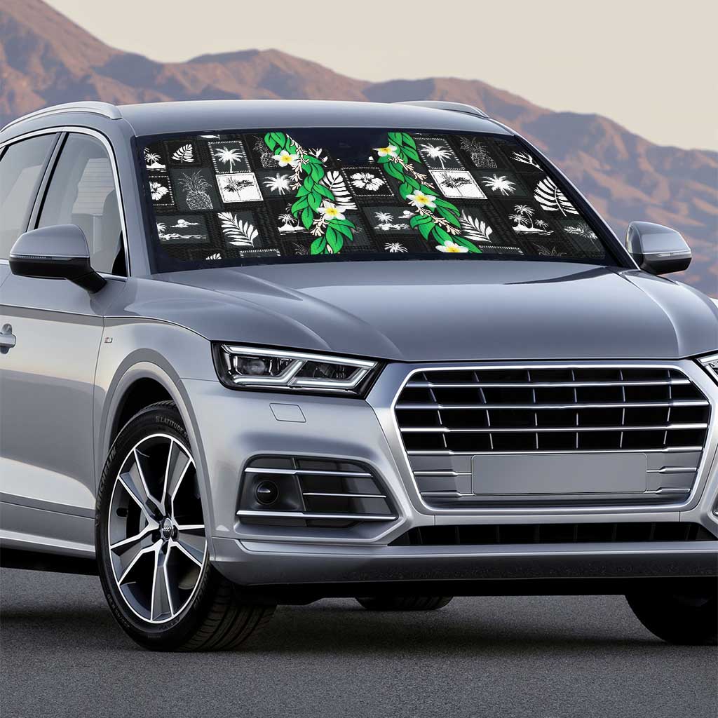Aloha Hawaii Tuberose Lei Auto Sun Shade Tropical Vibes Black Color - Polynesian Pride