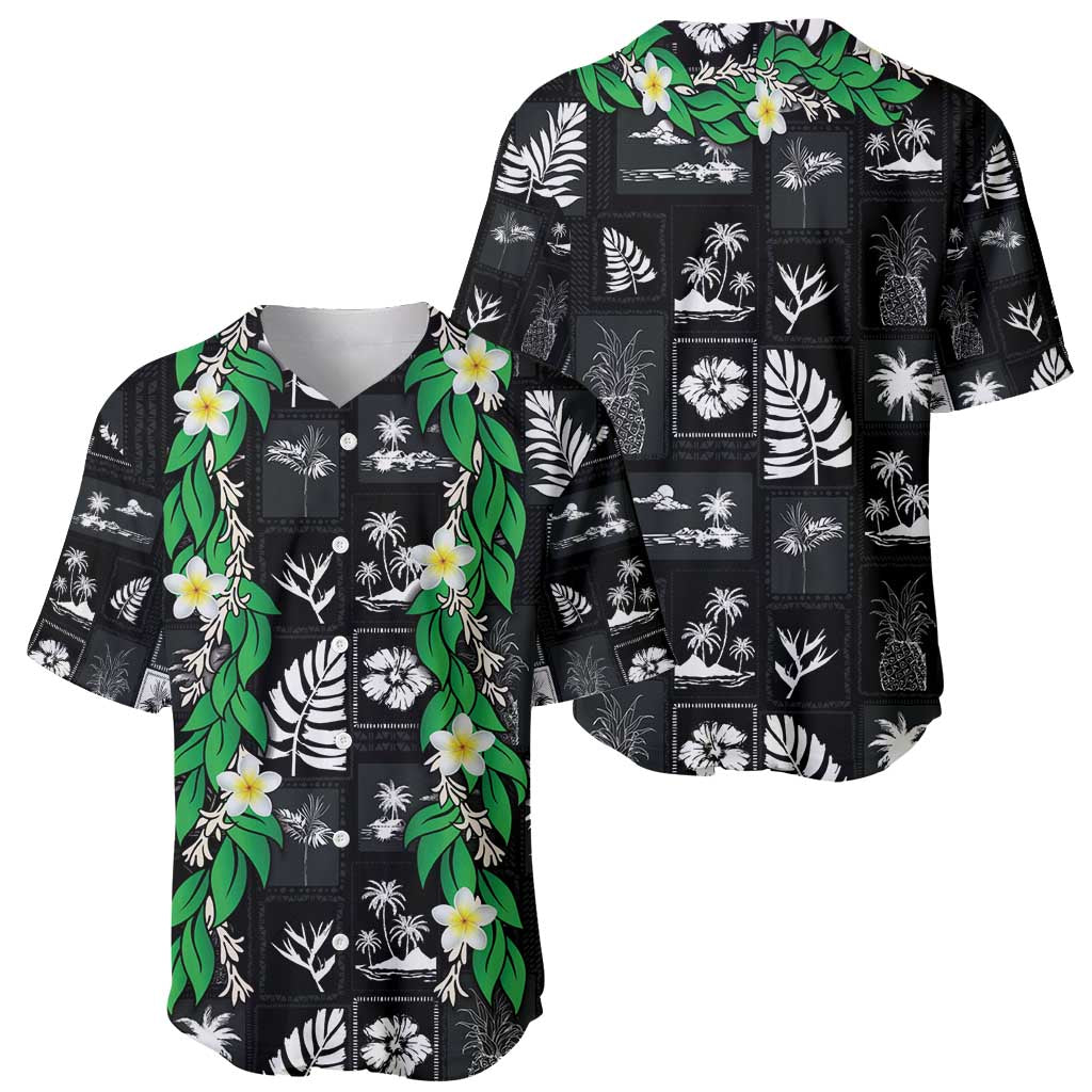 Aloha Hawaii Tuberose Lei Baseball Jersey Tropical Vibes Black Color - Polynesian Pride
