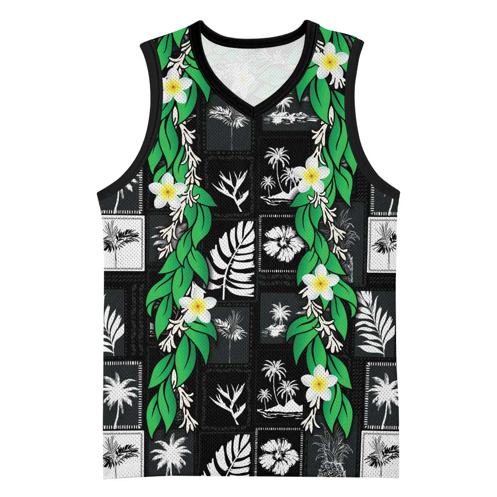 Aloha Hawaii Tuberose Lei Basketball Jersey Tropical Vibes Black Color - Polynesian Pride