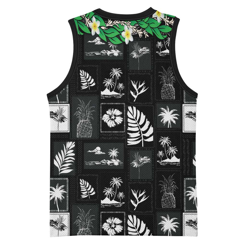 Aloha Hawaii Tuberose Lei Basketball Jersey Tropical Vibes Black Color - Polynesian Pride