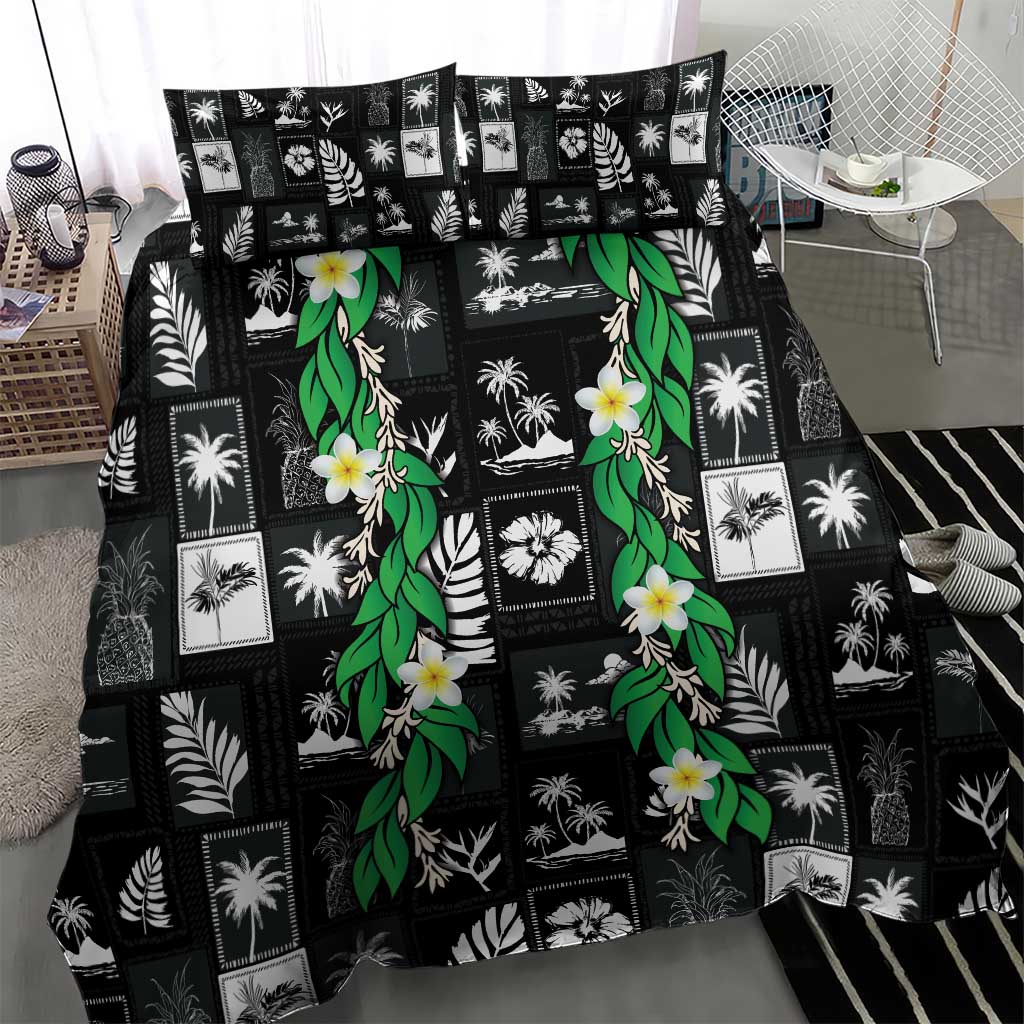 Aloha Hawaii Tuberose Lei Bedding Set Tropical Vibes Black Color - Polynesian Pride