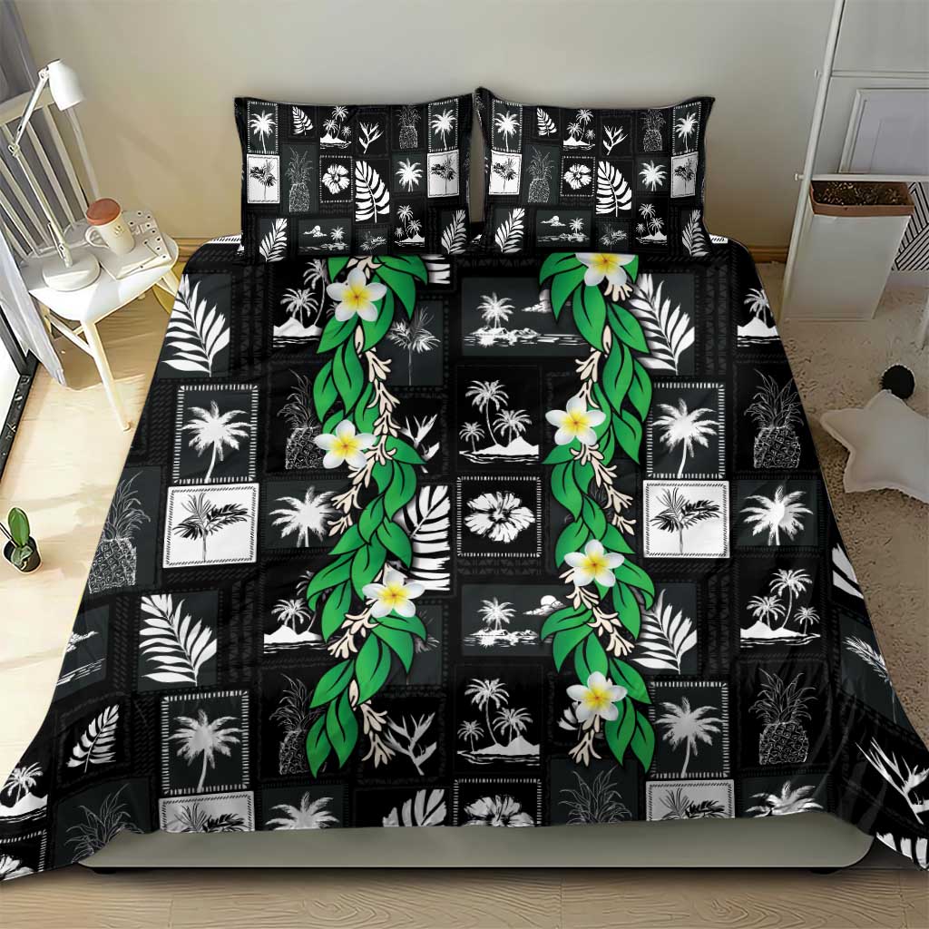 Aloha Hawaii Tuberose Lei Bedding Set Tropical Vibes Black Color - Polynesian Pride