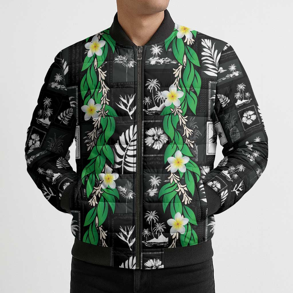 Aloha Hawaii Tuberose Lei Bomber Puffer Jacket Tropical Vibes Black Color - Polynesian Pride