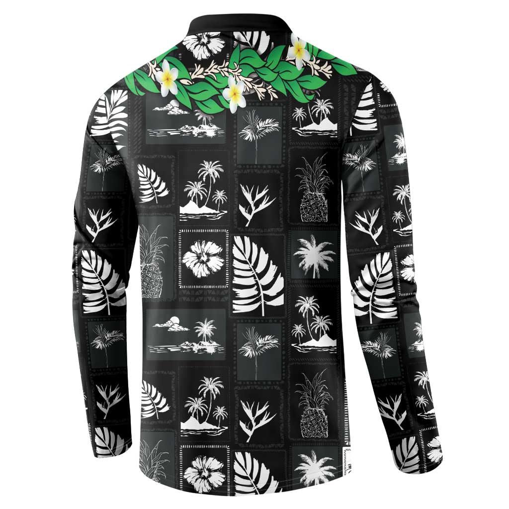 Aloha Hawaii Tuberose Lei Button Sweatshirt Tropical Vibes Black Color - Polynesian Pride