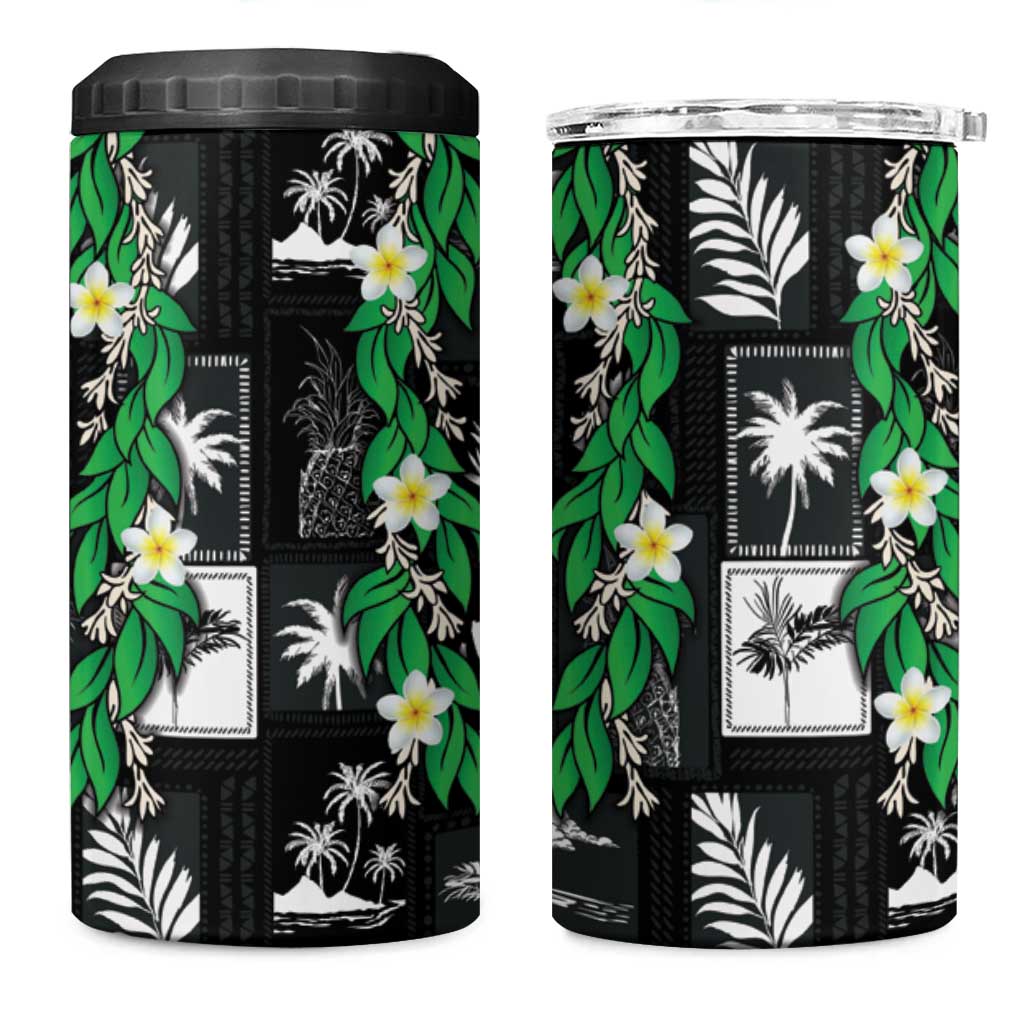 Aloha Hawaii Tuberose Lei 4 in 1 Can Cooler Tumbler Tropical Vibes Black Color - Polynesian Pride