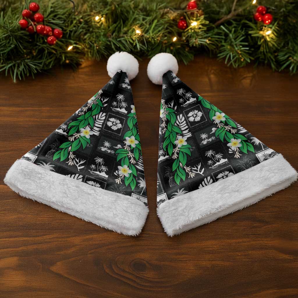 Aloha Hawaii Tuberose Lei Christmas Santa Hat Tropical Vibes Black Color - Polynesian Pride