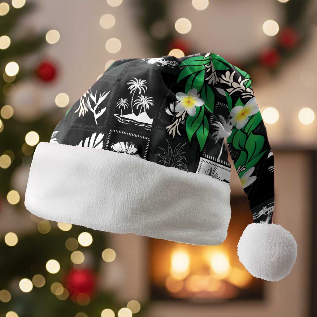 Aloha Hawaii Tuberose Lei Christmas Santa Hat Tropical Vibes Black Color - Polynesian Pride