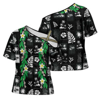 Aloha Hawaii Tuberose Lei Cross Shoulder Shirt Tropical Vibes Black Color - Polynesian Pride