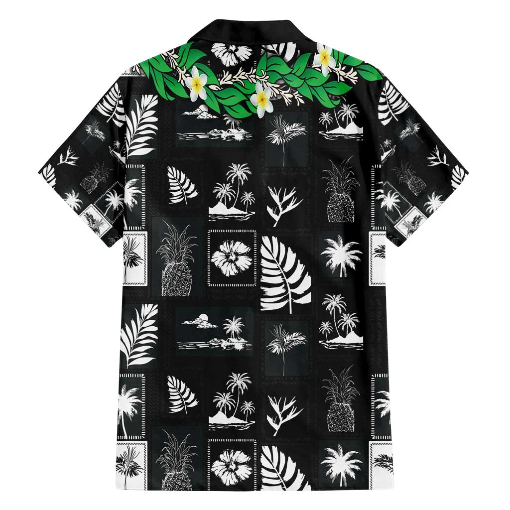 Aloha Hawaii Tuberose Lei Family Matching Off Shoulder Maxi Dress and Hawaiian Shirt Tropical Vibes Black Color - Polynesian Pride