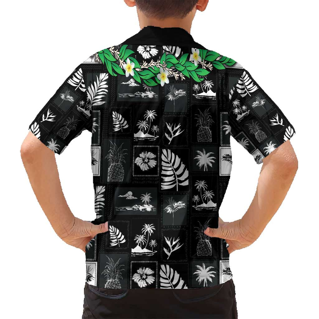 Aloha Hawaii Tuberose Lei Family Matching Off Shoulder Short Dress and Hawaiian Shirt Tropical Vibes Black Color - Polynesian Pride