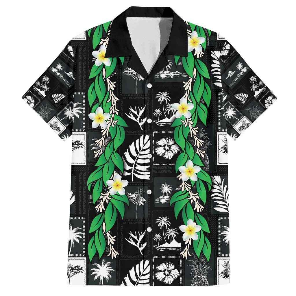 Aloha Hawaii Tuberose Lei Family Matching Puletasi and Hawaiian Shirt Tropical Vibes Black Color - Polynesian Pride