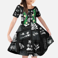 Aloha Hawaii Tuberose Lei Family Matching Tank Maxi Dress and Hawaiian Shirt Tropical Vibes Black Color - Polynesian Pride