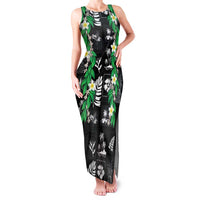Aloha Hawaii Tuberose Lei Family Matching Tank Maxi Dress and Hawaiian Shirt Tropical Vibes Black Color - Polynesian Pride