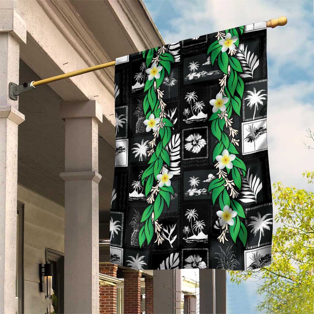 Aloha Hawaii Tuberose Lei Garden Flag Tropical Vibes Black Color - Polynesian Pride