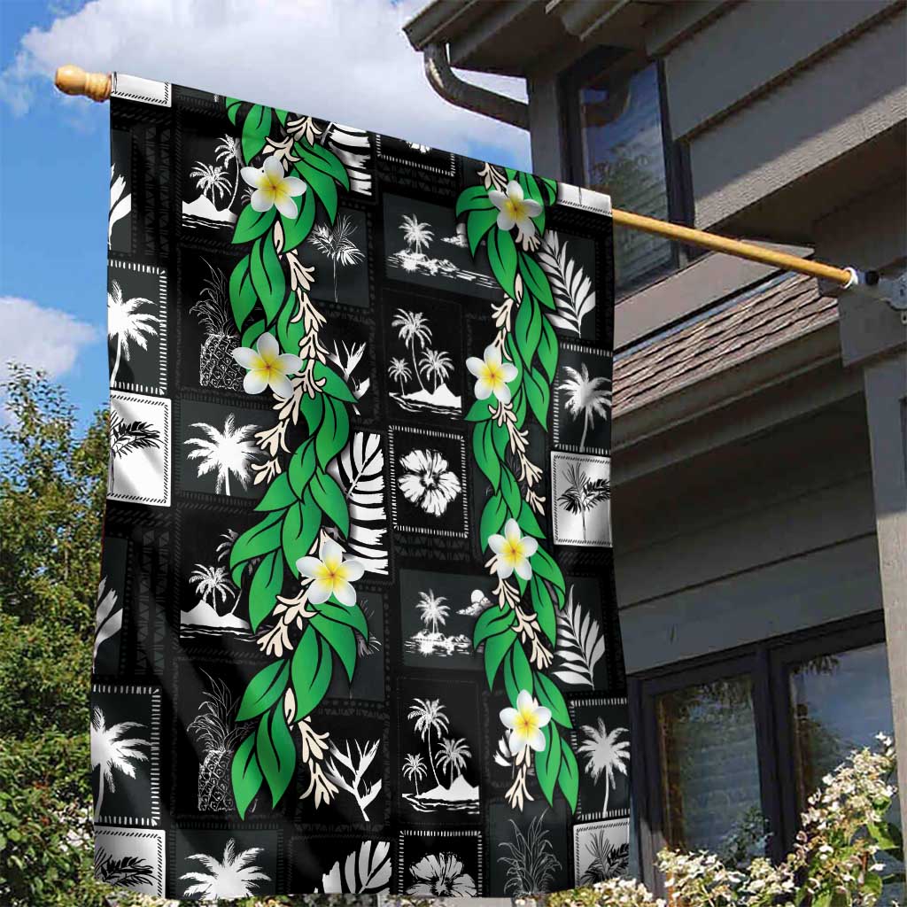Aloha Hawaii Tuberose Lei Garden Flag Tropical Vibes Black Color - Polynesian Pride