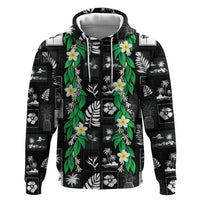 Aloha Hawaii Tuberose Lei Hoodie Tropical Vibes Black Color - Polynesian Pride