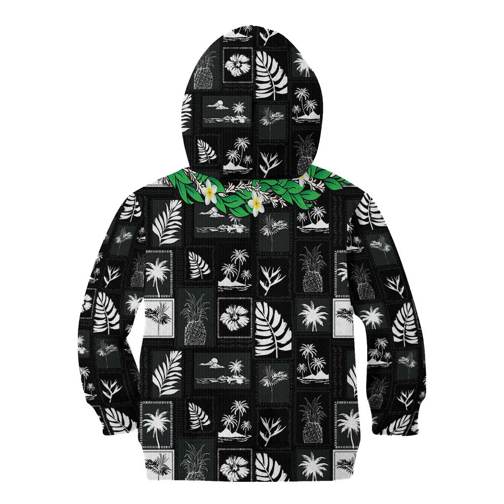 Aloha Hawaii Tuberose Lei Kid Hoodie Tropical Vibes Black Color - Polynesian Pride