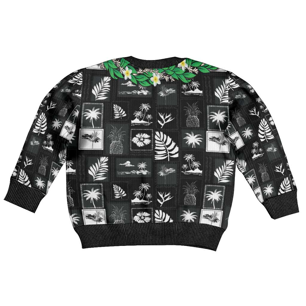 Aloha Hawaii Tuberose Lei Kid Ugly Christmas Sweater Tropical Vibes Black Color - Polynesian Pride