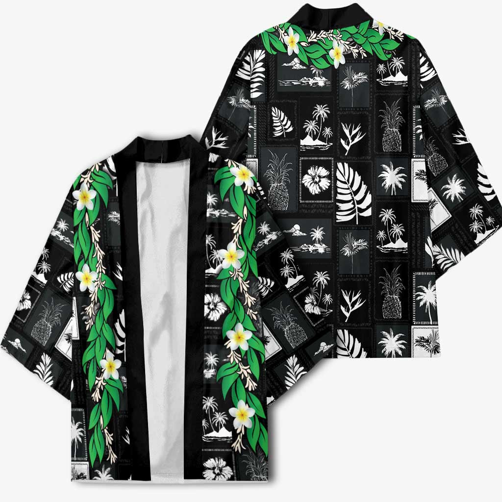 Aloha Hawaii Tuberose Lei Kimono Tropical Vibes Black Color - Polynesian Pride