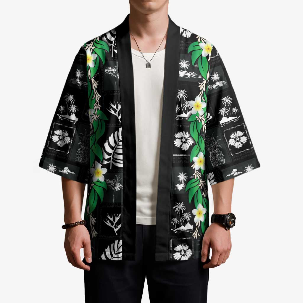 Aloha Hawaii Tuberose Lei Kimono Tropical Vibes Black Color - Polynesian Pride